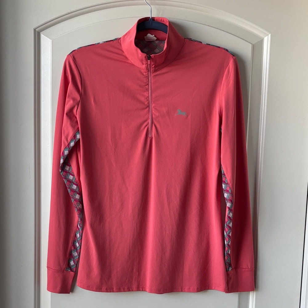 RJ Classics 1/4 Zip Sunshirt w/ Patterned Mesh Sleeves- M- Coral